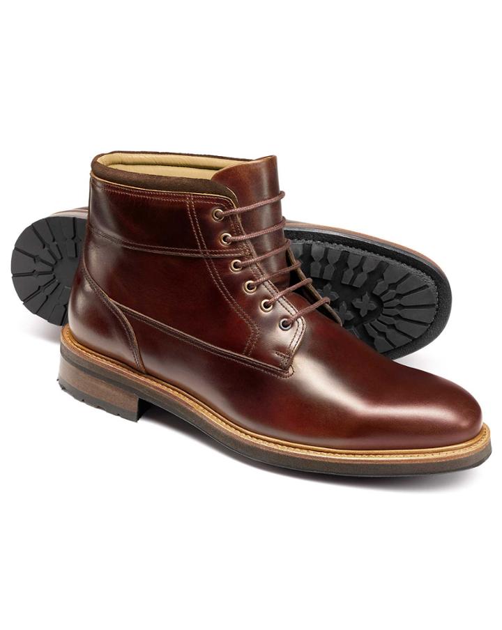  Brown Leather Commando Boots Size 14 By Charles Tyrwhitt