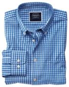  Classic Fit Non-iron Bright Blue Gingham Cotton Casual Shirt Single Cuff Size Large By Charles Tyrwhitt