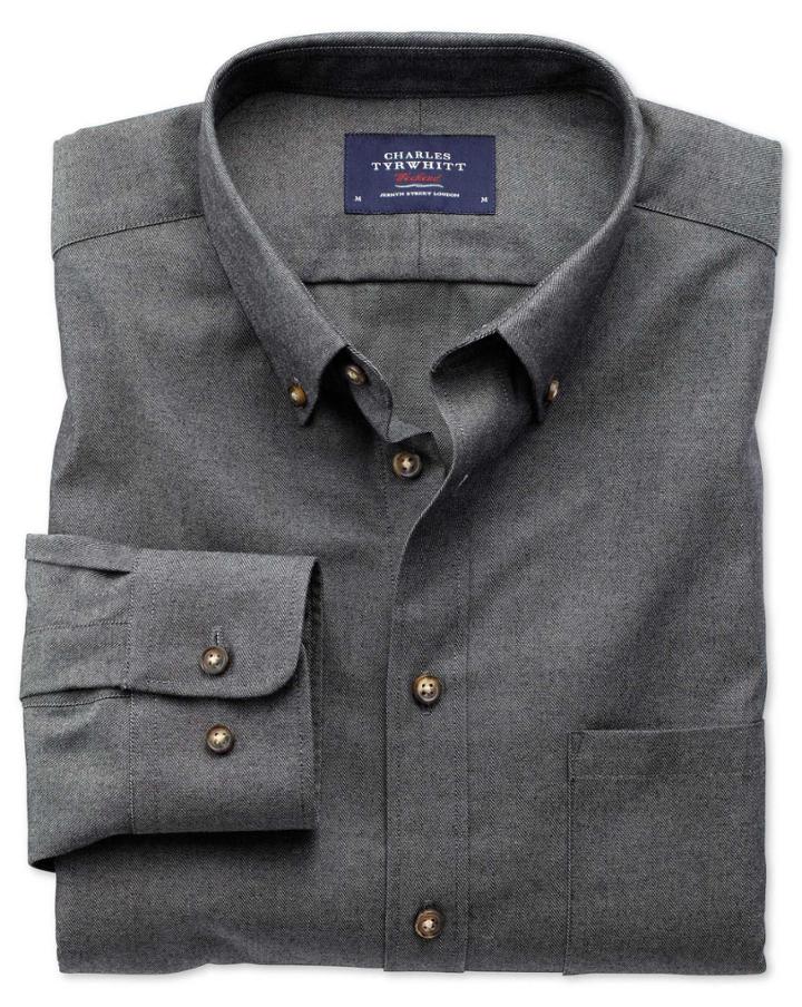 Charles Tyrwhitt Charles Tyrwhitt Slim Fit Non-iron Twill Dark Grey Cotton Dress Shirt Size Xs