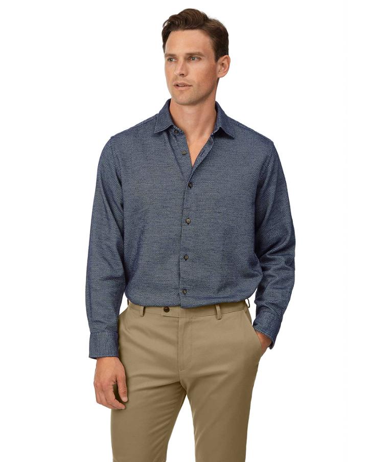  Classic Fit Navy Semi Winter Flannel Plain Cotton Casual Shirt Single Cuff Size Large By Charles Tyrwhitt