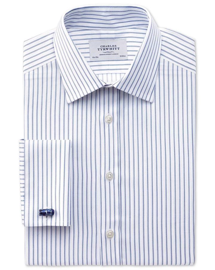 Charles Tyrwhitt Charles Tyrwhitt Slim Fit Egyptian Cotton Textured Stripe White And Navy Dress Shirt Size 15/35