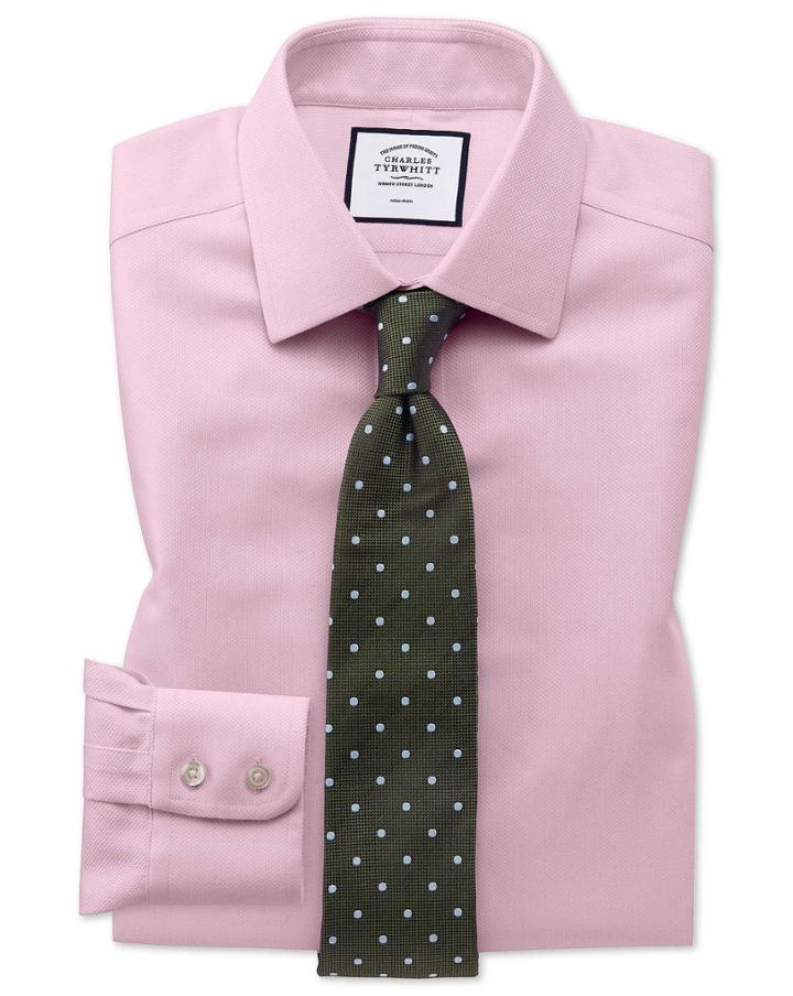  Extra Slim Fit Non-iron Pink Arrow Weave Cotton Dress Shirt Single Cuff Size 16/36 By Charles Tyrwhitt