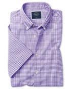  Classic Fit Lilac Short Sleeve Gingham Soft Washed Non-iron Poplin Plain Cotton Casual Shirt Single Cuff Size Large By Charles Tyrwhitt