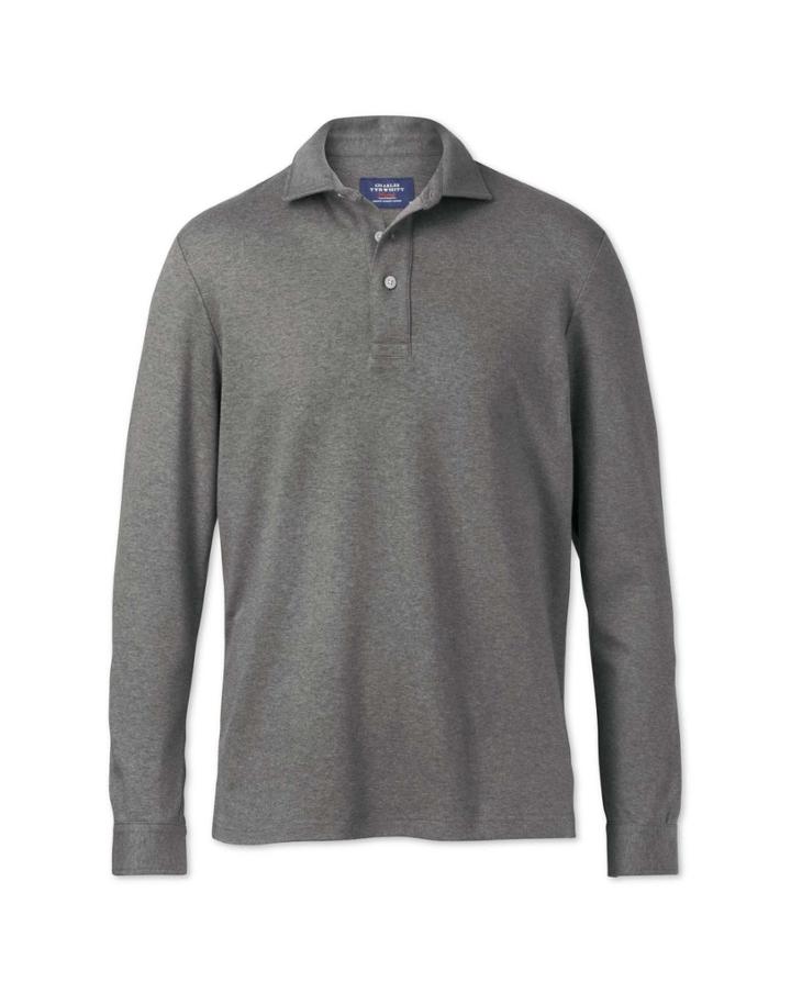 Charles Tyrwhitt Charles Tyrwhitt Classic Fit Grey Long Sleeve Luxury Touch Polo