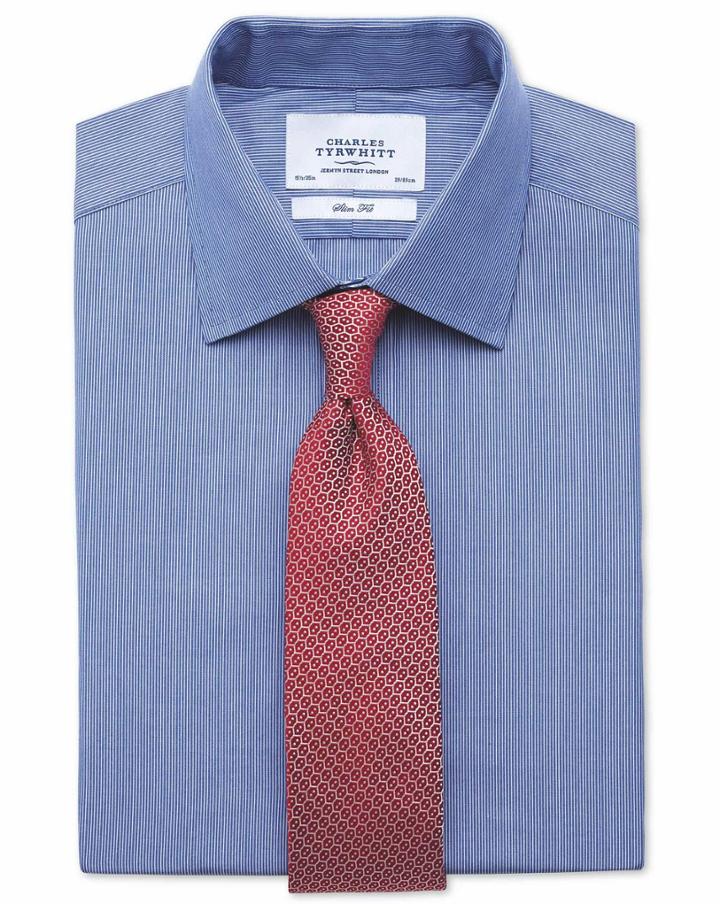 Charles Tyrwhitt Extra Slim Fit Fine Stripe Navy Cotton Dress Casual Shirt French Cuff Size 14.5/33 By Charles Tyrwhitt