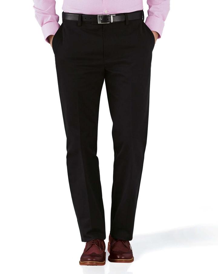  Black Slim Fit Flat Front Non-iron Cotton Chino Pants Size W30 L30 By Charles Tyrwhitt