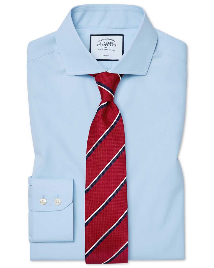  Classic Fit Non-iron Cutaway Sky Blue Tyrwhitt Cool Cotton Dress Shirt Single Cuff Size 15/34 By Charles Tyrwhitt