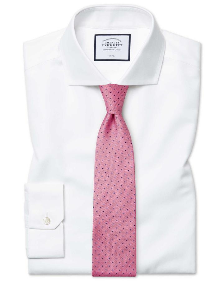  Super Slim Fit White Non-iron Twill Cutaway Collar Cotton Dress Shirt French Cuff Size 14/33 By Charles Tyrwhitt