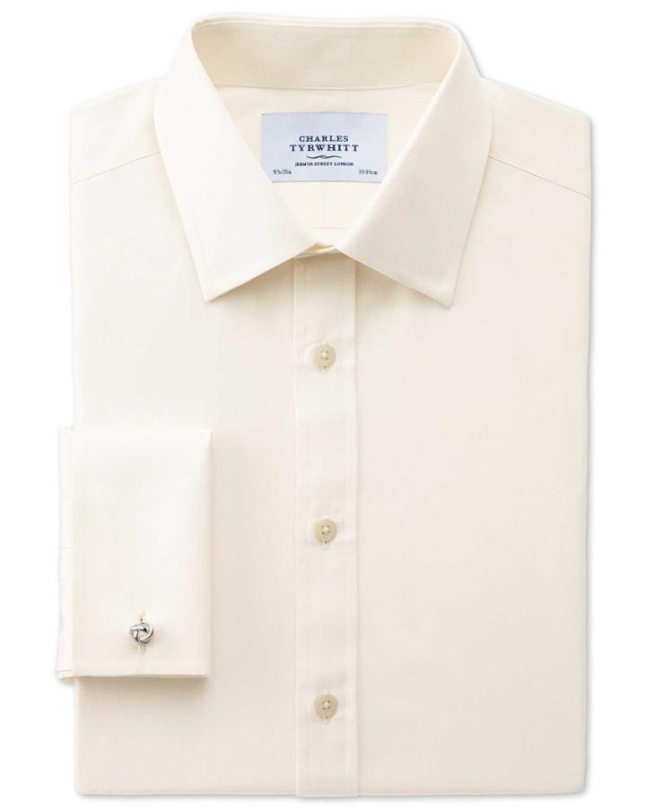 Charles Tyrwhitt Charles Tyrwhitt Classic Fit End-on-end Cream Cotton Dress Shirt Size 15/33