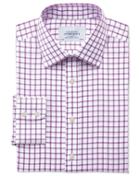 Charles Tyrwhitt Charles Tyrwhitt Slim Fit Non-iron Twill Grid Check Purple Cotton Dress Shirt Size 14.5/32