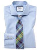  Slim Fit Non-iron Spread Collar Sky Blue Bengal Stripe Cotton Dress Shirt Single Cuff Size 14.5/32 By Charles Tyrwhitt