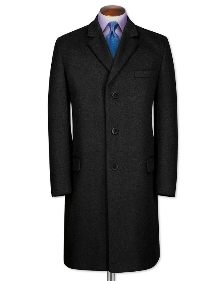  Slim Fit Charcoal Wool And Cashmere Overwool/cashmere Coat Size 38 By Charles Tyrwhitt