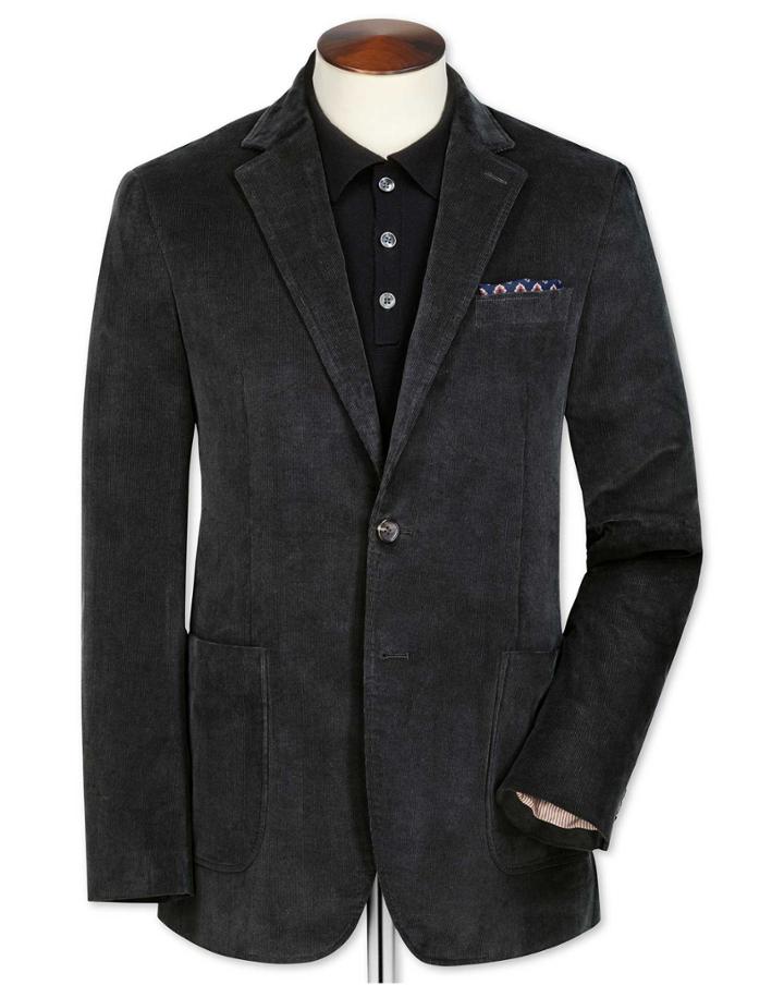 Charles Tyrwhitt Slim Fit Grey Stretch Cord Cotton Jacket Size 40 By Charles Tyrwhitt
