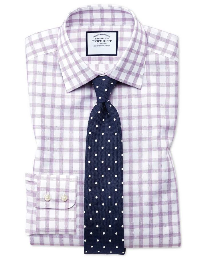 Charles Tyrwhitt Slim Fit Windowpane Check Purple Cotton Dress Shirt Single Cuff Size 15/33 By Charles Tyrwhitt