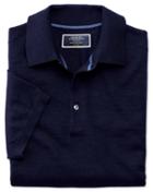  Navy Merino Wool Polo Collar Short Sleeve Sweater Size Large By Charles Tyrwhitt