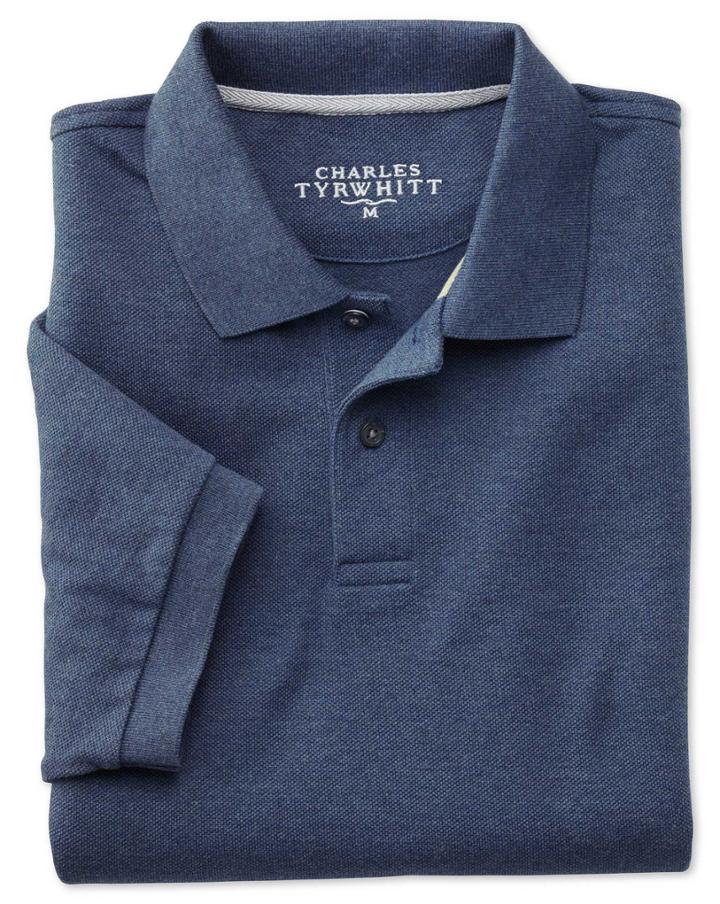 Charles Tyrwhitt Indigo Melange Pique Cotton Polo Size Large By Charles Tyrwhitt