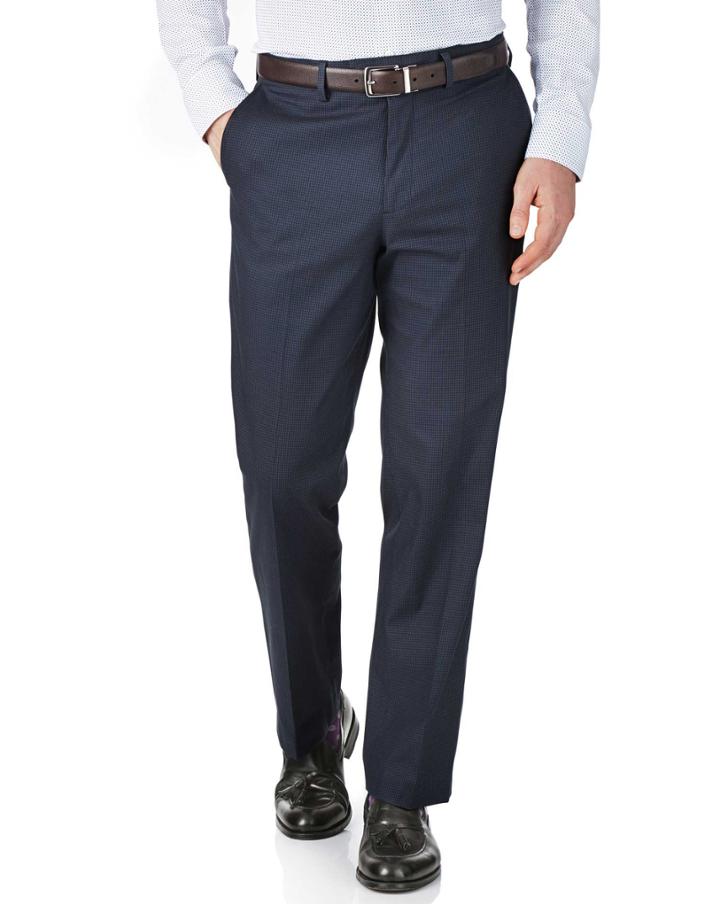 Charles Tyrwhitt Navy And Blue Classic Fit Puppytooth Cotton Tailored Pants Size W32 L34 By Charles Tyrwhitt
