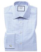  Extra Slim Fit Egyptian Cotton Royal Oxford Sky Blue Check Dress Shirt French Cuff Size 14.5/32 By Charles Tyrwhitt