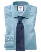  Extra Slim Fit Non-iron Teal Triangle Weave Cotton Dress Shirt Single Cuff Size 14.5/32 By Charles Tyrwhitt