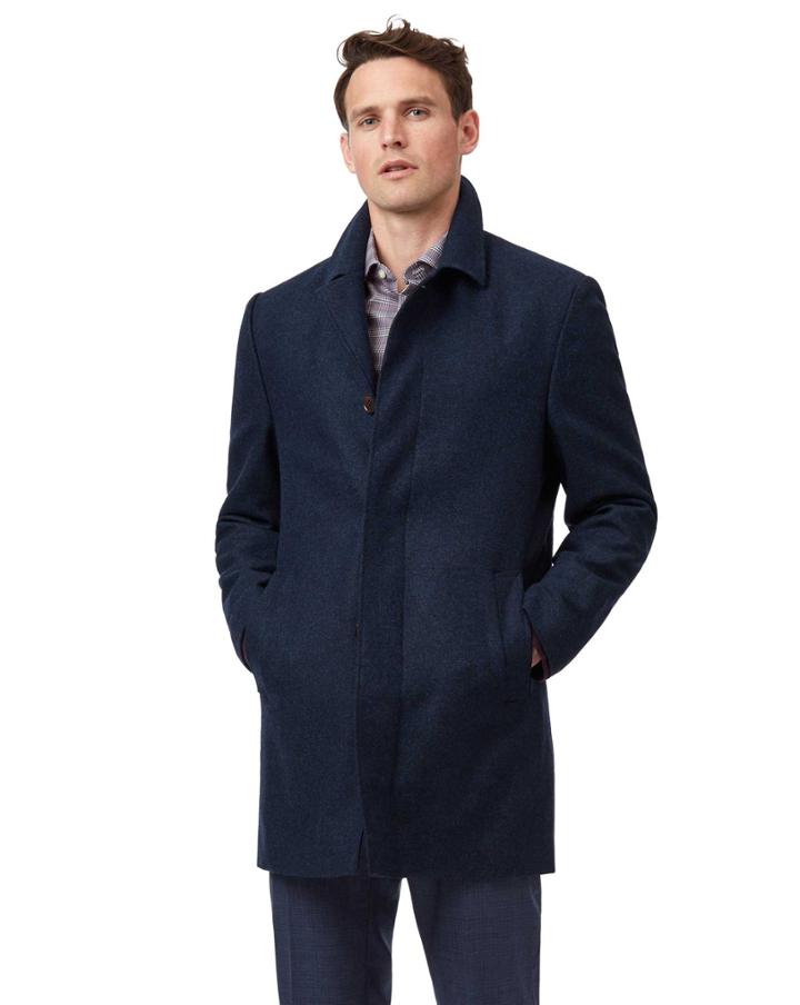  Navy Textured Wool Car Wool Coat Size 36 By Charles Tyrwhitt