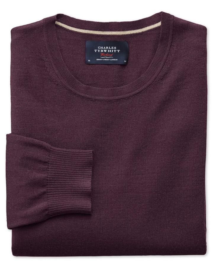  Wine Merino Wool Crew Neck Sweater Size Large By Charles Tyrwhitt
