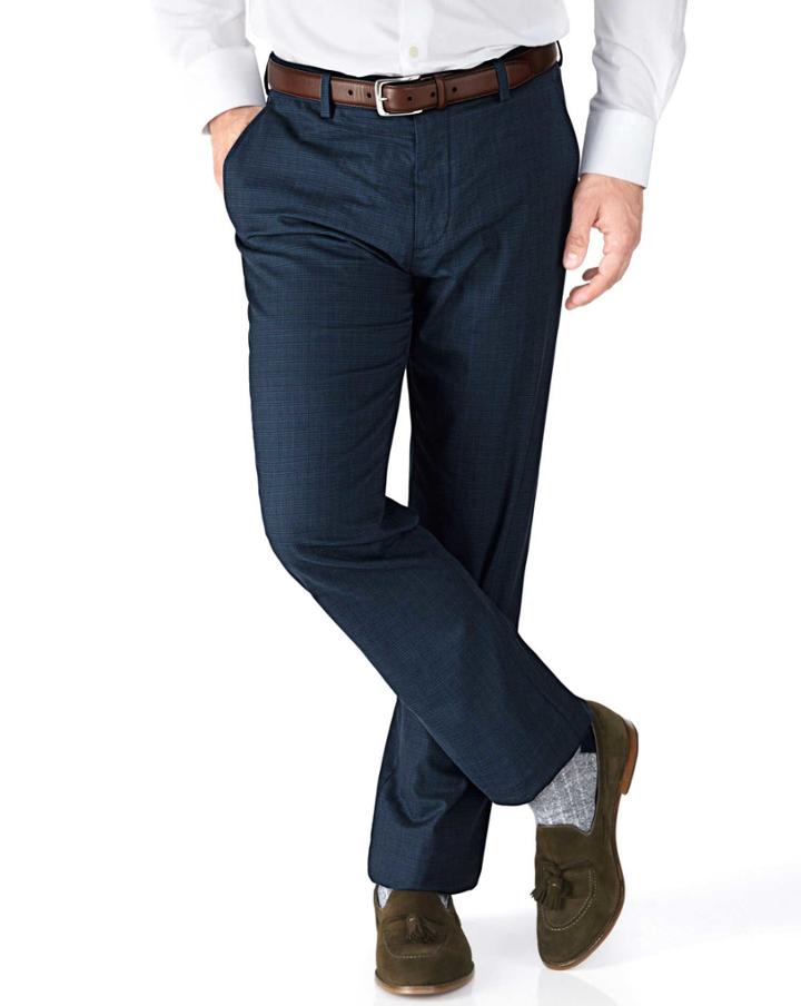 Charles Tyrwhitt Charles Tyrwhitt Indigo Slim Fit Prince Of Wales Check Stretch Cotton Tailored Pants Size W32 L32