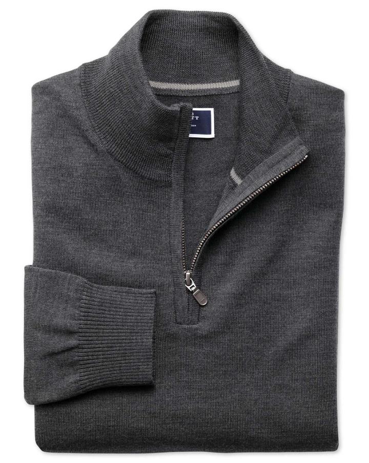 Charles Tyrwhitt Charcoal Merino Wool Zip Neck Sweater Size Large By Charles Tyrwhitt