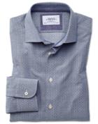 Charles Tyrwhitt Classic Fit Semi-spread Collar Business Casual Diamond Texture Navy And Grey Cotton Dress Shirt Single Cuff Size 15.5/33 By Charles Tyrwhitt