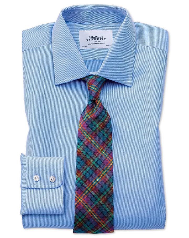  Classic Fit Egyptian Cotton Cavalry Twill Blue Dress Shirt French Cuff Size 16/38 By Charles Tyrwhitt