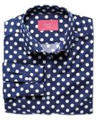 Charles Tyrwhitt Charles Tyrwhitt Women's Semi-fitted Spot Print Navy And White Poplin Cotton Shirt Size 6