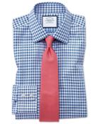 Charles Tyrwhitt Classic Fit Non-iron Gingham Mid Blue Cotton Dress Shirt Single Cuff Size 15.5/34 By Charles Tyrwhitt