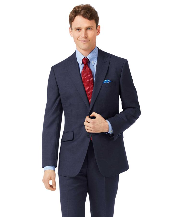  Navy Classic Fit Jaspe Business Suit Wool Jacket Size 42 By Charles Tyrwhitt