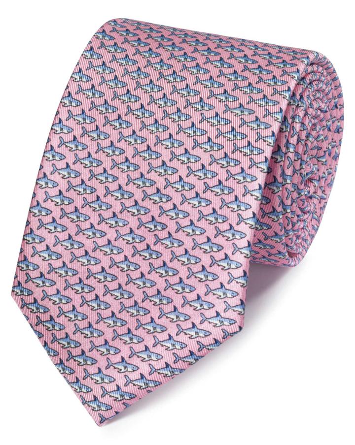  Light Pink Shark Print Classic Silk Tie By Charles Tyrwhitt
