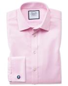 Charles Tyrwhitt Slim Fit Non-iron Step Weave Pink Cotton Dress Shirt Single Cuff Size 14.5/33 By Charles Tyrwhitt