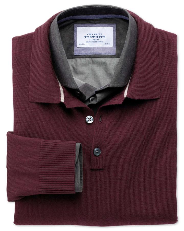 Charles Tyrwhitt Wine Merino Wool Polo Neck Sweater Size Large By Charles Tyrwhitt