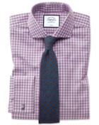  Slim Fit Non-iron Twill Gingham Berry Cotton Dress Shirt Single Cuff Size 14.5/32 By Charles Tyrwhitt