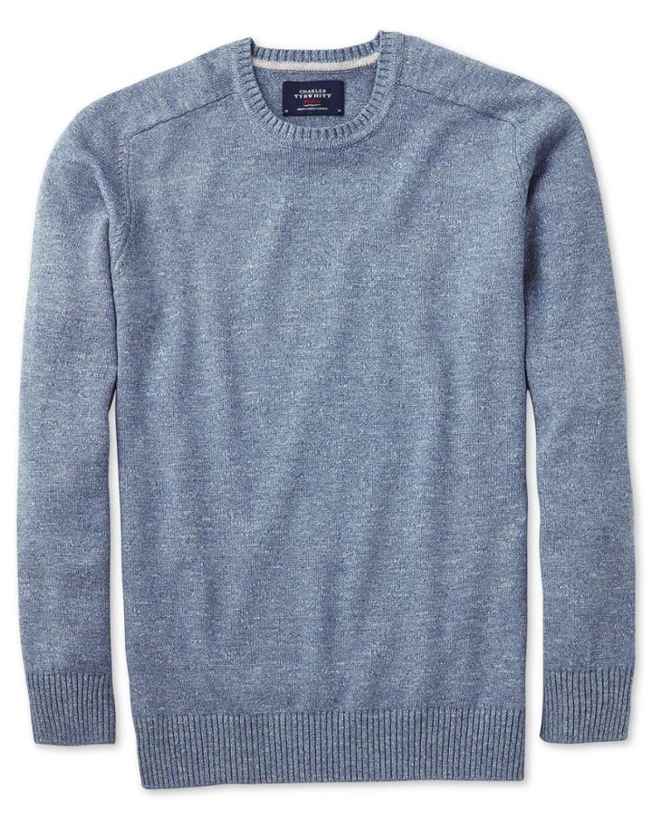 Charles Tyrwhitt Charles Tyrwhitt Sky Blue Heather Crew Neck Cotton Sweater Size Large