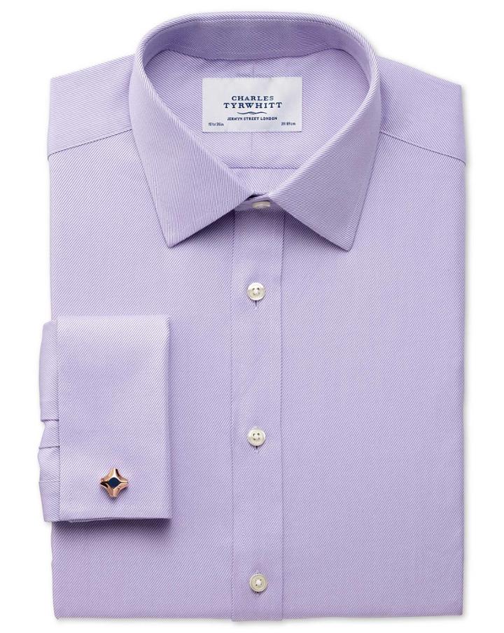 Charles Tyrwhitt Extra Slim Fit Egyptian Cotton Cavalry Twill Lilac Dress Shirt French Cuff Size 15.5/35 By Charles Tyrwhitt