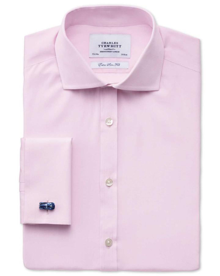 Charles Tyrwhitt Extra Slim Fit Spread Collar End-on-end Pink Cotton Dress Shirt Single Cuff Size 14.5/33 By Charles Tyrwhitt