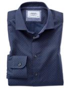 Charles Tyrwhitt Slim Fit Semi-spread Collar Business Casual Hoop Print Navy Blue Multi Egyptian Cotton Dress Shirt Single Cuff Size 14.5/33 By Charles Tyrwhitt