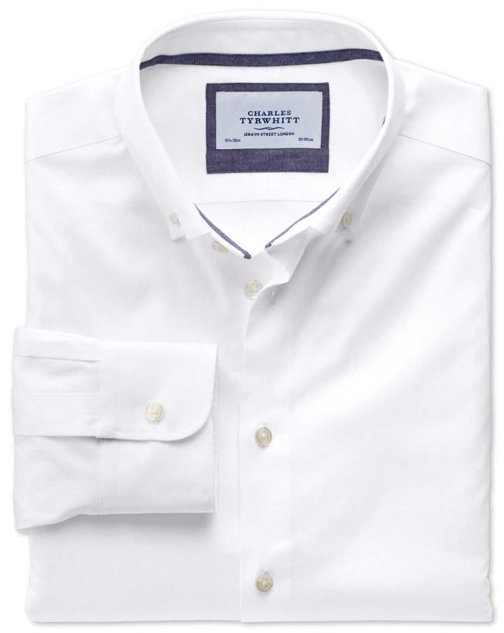 Charles Tyrwhitt Charles Tyrwhitt Classic Fit Button-down Collar Non-iron Business Casual White Cotton Dress Shirt Size 15/33