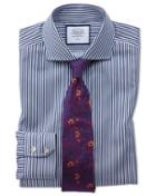 Slim Fit Non-iron Spread Collar Navy Twill Stripe Cotton Dress Shirt Single Cuff Size 14.5/33 By Charles Tyrwhitt