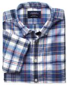 Charles Tyrwhitt Charles Tyrwhitt Slim Fit Blue And Red Check Short Sleeve Cotton Linen Cotton/linen Dress Shirt Size Large