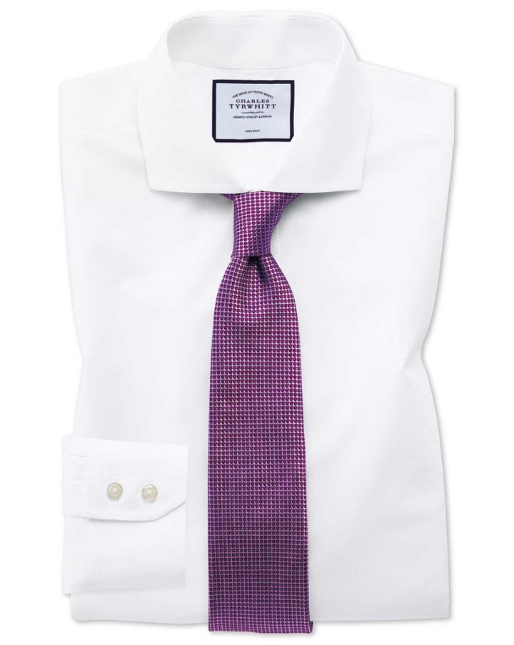  Slim Fit White Non-iron Poplin Spread Collar Cotton Dress Shirt Single Cuff Size 14.5/32 By Charles Tyrwhitt
