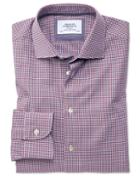 Charles Tyrwhitt Extra Slim Fit Semi-cutaway Business Casual Gingham Red And Navy Cotton Dress Casual Shirt Single Cuff Size 14.5/32 By Charles Tyrwhitt