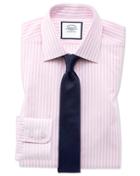  Extra Slim Fit Pink And White Dobby Textured Stripe Cotton Dress Shirt Single Cuff Size 14.5/32 By Charles Tyrwhitt