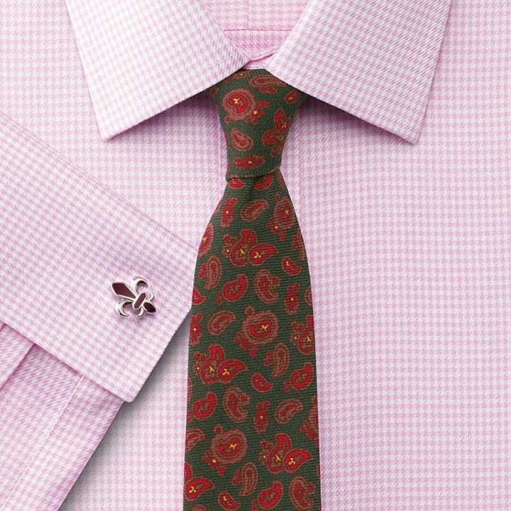 Charles Tyrwhitt Charles Tyrwhitt Slim Fit Non-iron Houndstooth Pink Cotton Dress Shirt Size 17/34