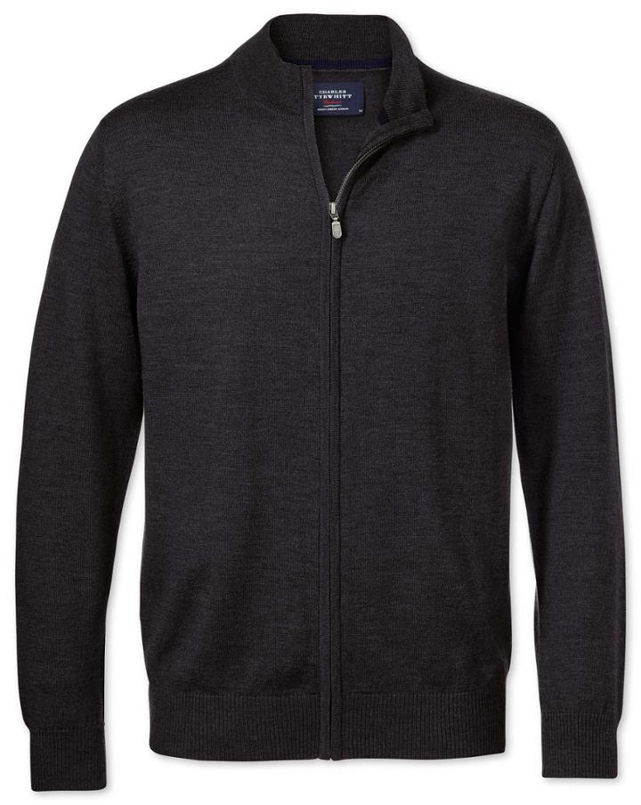 Charles Tyrwhitt Charles Tyrwhitt Charcoal Merino Wool Zip Through Cardigan Size Medium