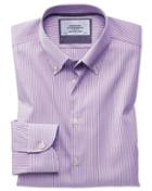Charles Tyrwhitt Classic Fit Button-down Business Casual Non-iron Violet Stripe Cotton Dress Casual Shirt Single Cuff Size 15.5/33 By Charles Tyrwhitt