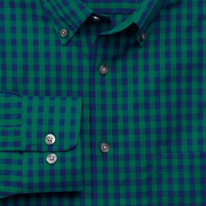 Charles Tyrwhitt Charles Tyrwhitt Slim Fit Non-iron Poplin Green And Navy Gingham Cotton Dress Shirt Size Xs